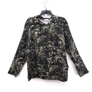 SAIPH LAB Shirt Womens Size L Black White Floral Linen Blend Button Up Top